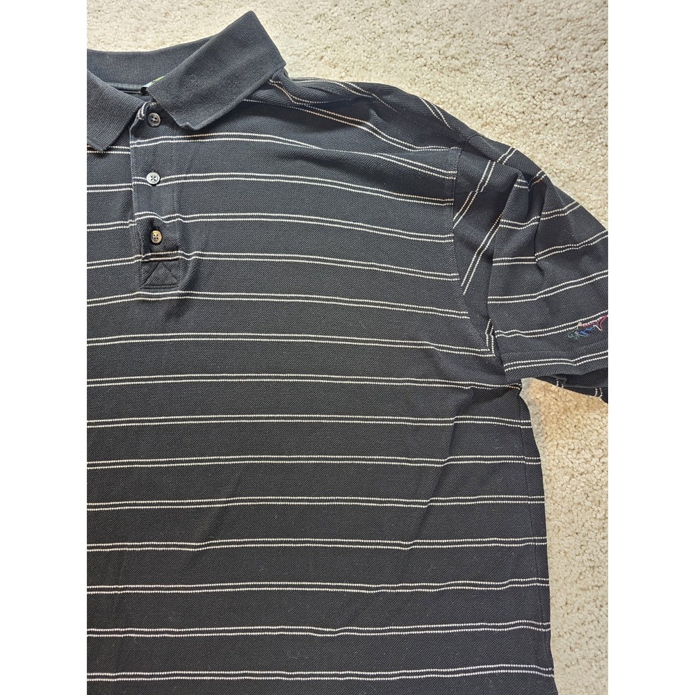 Greg Norman Polo Shirt Mens L Black Stripe 50/2‎ Double Mercerized Cotton Golf
